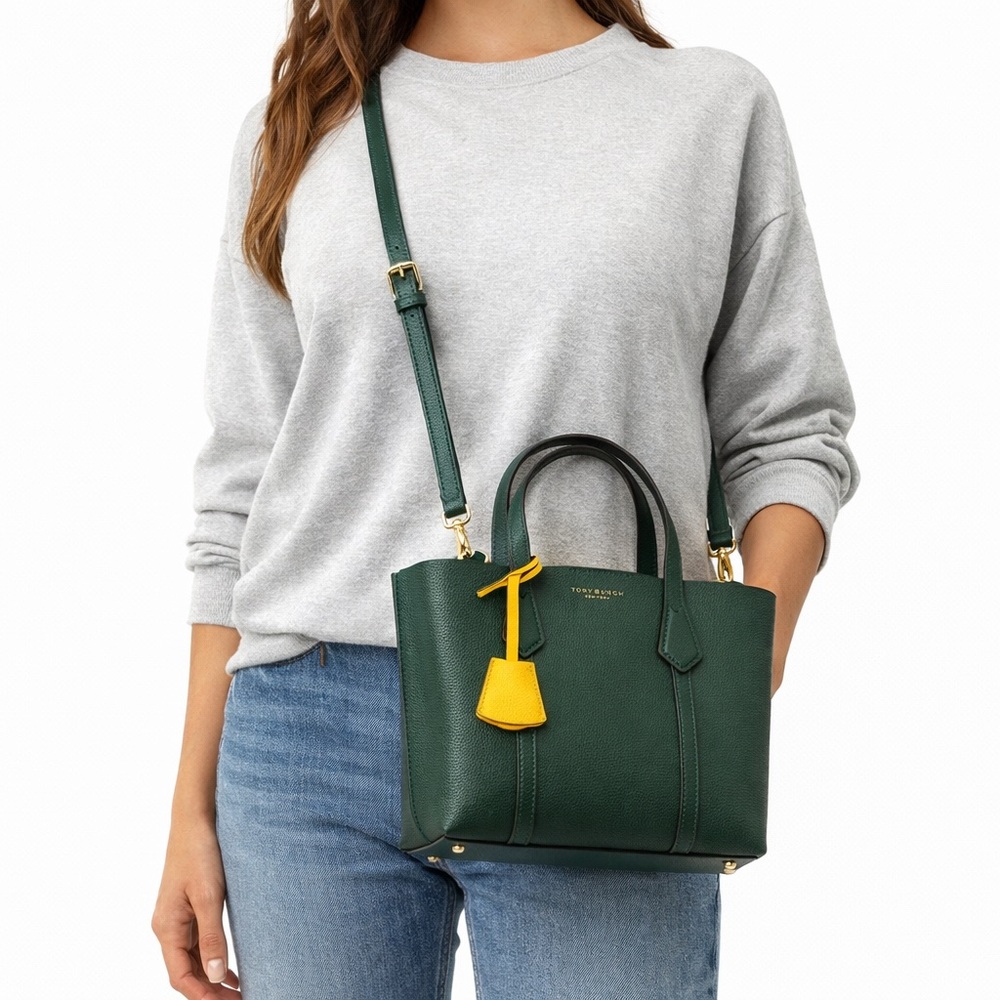 TORY BURCH Perry Small Leather Satchel Crossbody Shoulder Bag Norwood Dark Green